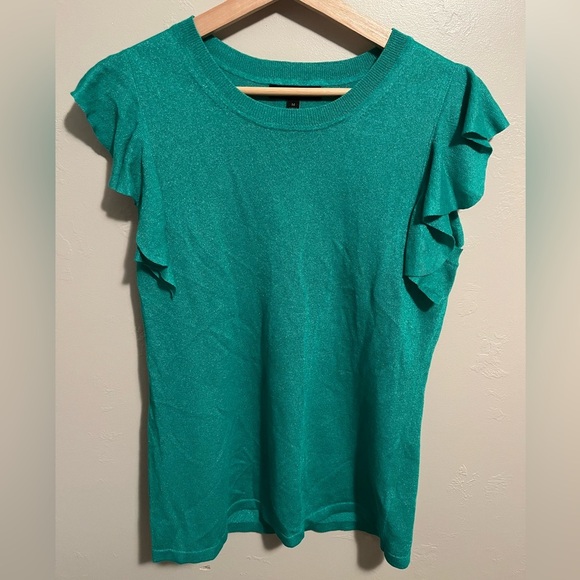 Banana Republic Sleeveless Ruffle Sweater Short Sleeve Green Top Medium Knit - Picture 4 of 14